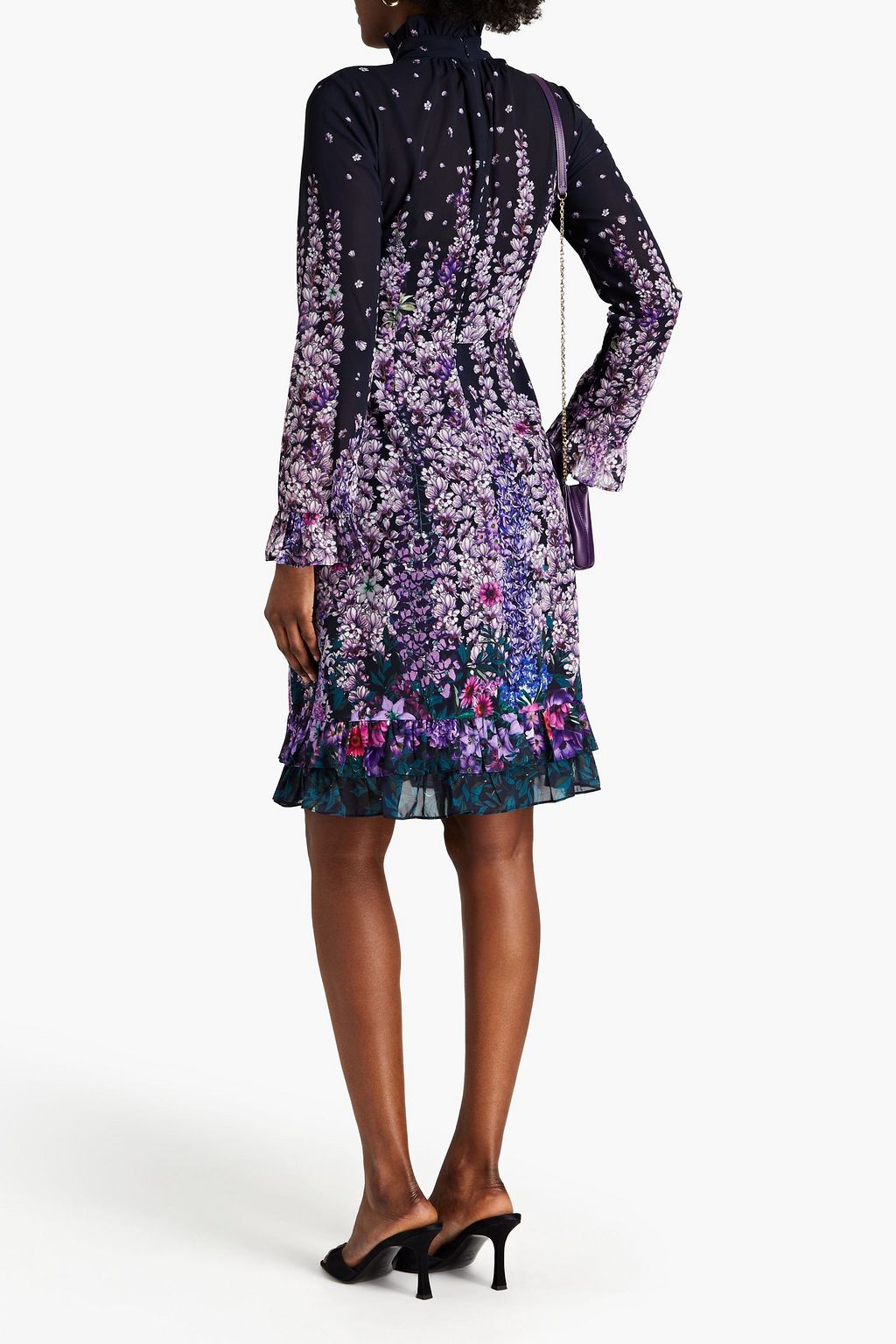 MIKAEL AGHAL Pussy-bow floral-print chiffon dress