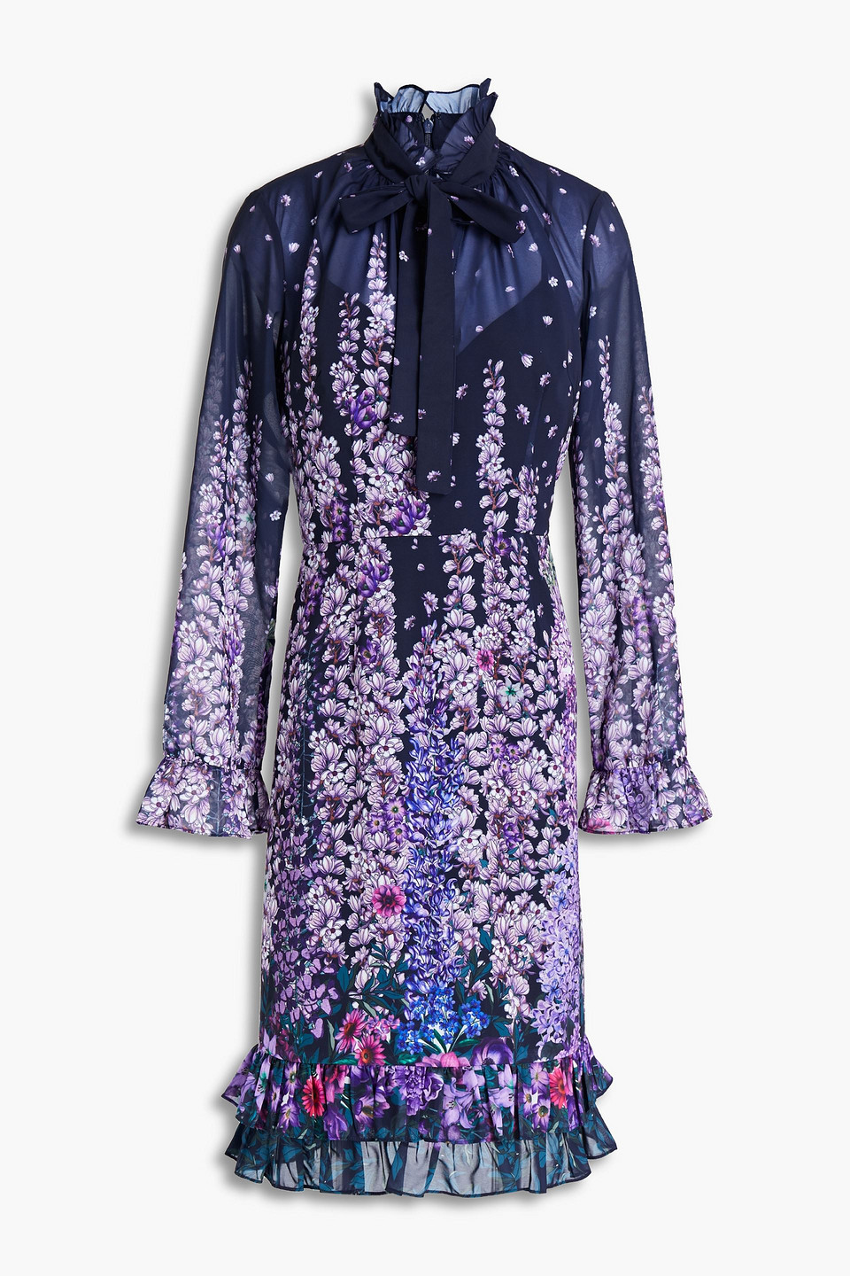 Mikael Aghal Pussy-bow floral-print chiffon dress