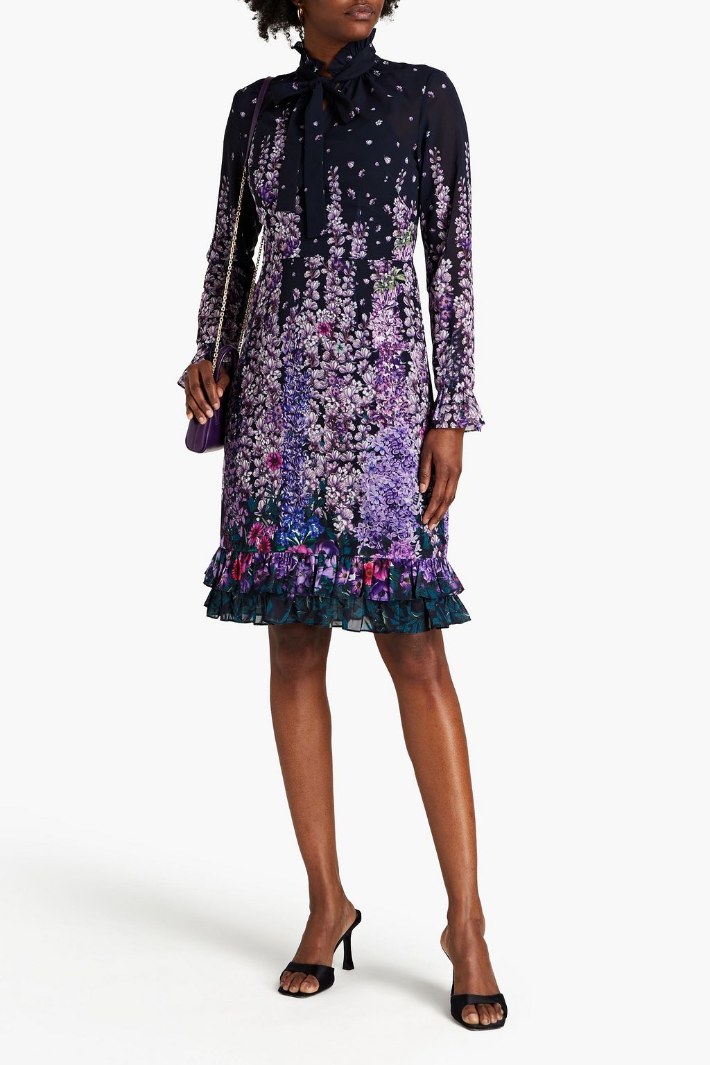 MIKAEL AGHAL Pussy-bow floral-print chiffon dress
