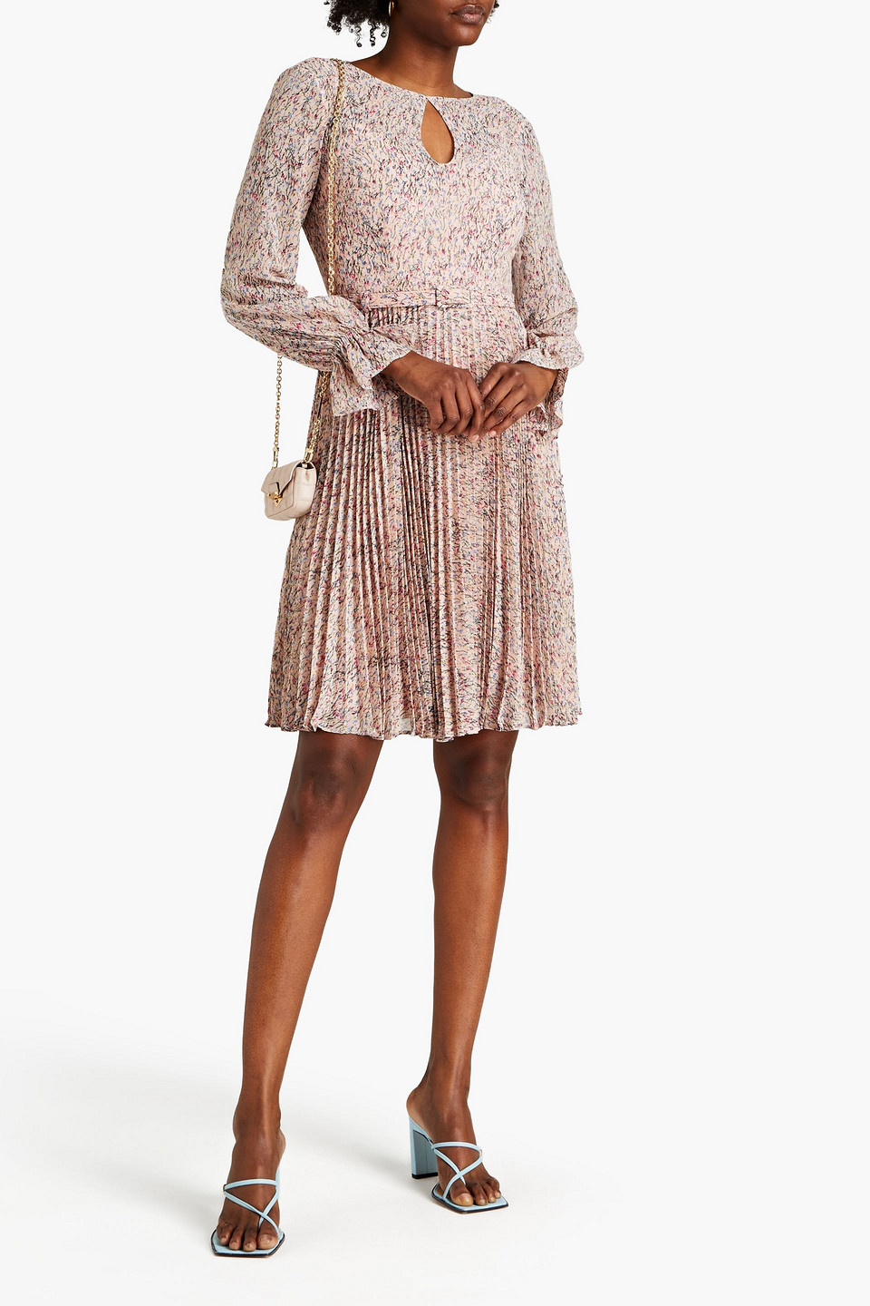 Mikael Aghal Pleated Printed Crepe Dress In Pastel Pink