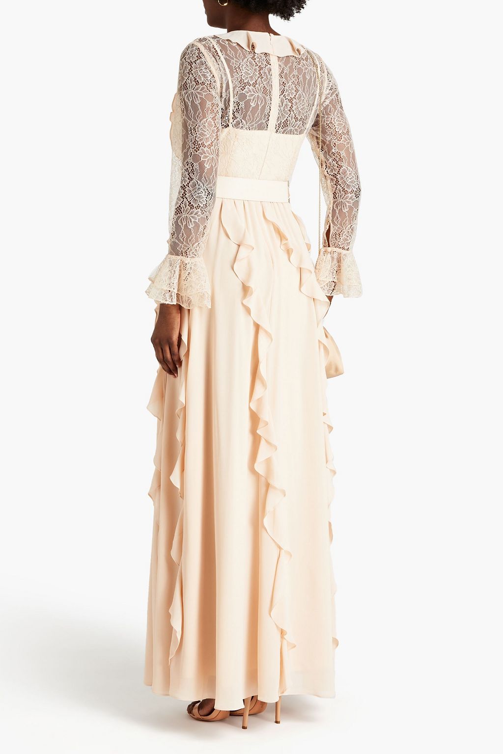 MIKAEL AGHAL Lace-paneled ruffled crepe maxi dress