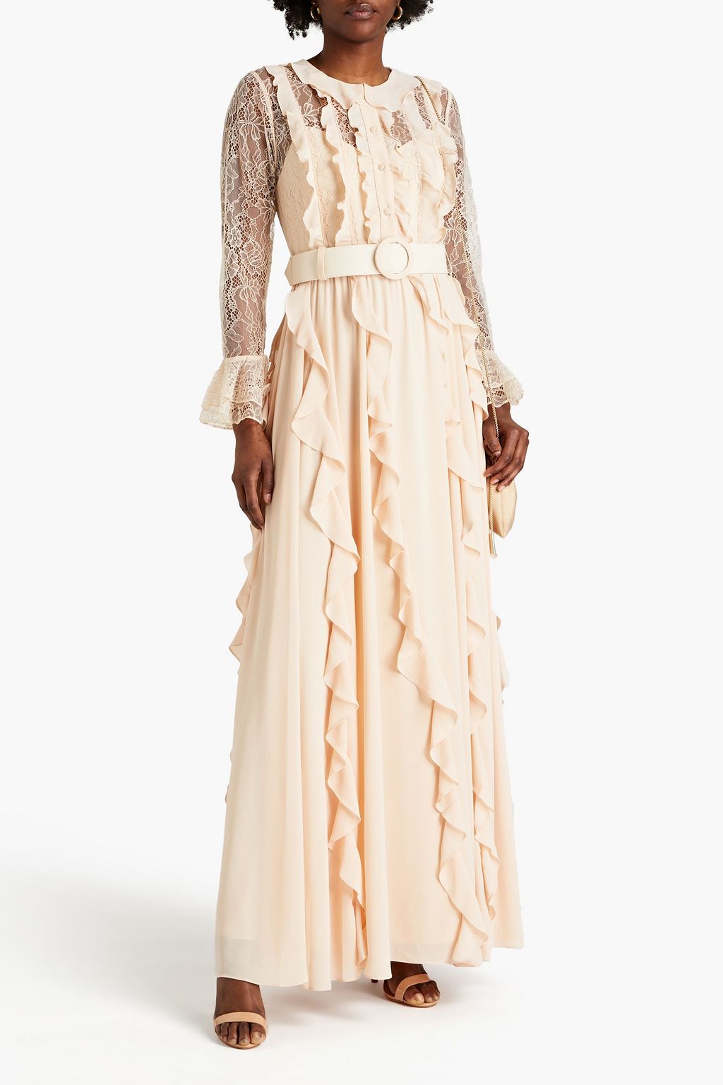 MIKAEL AGHAL Lace-paneled ruffled crepe maxi dress