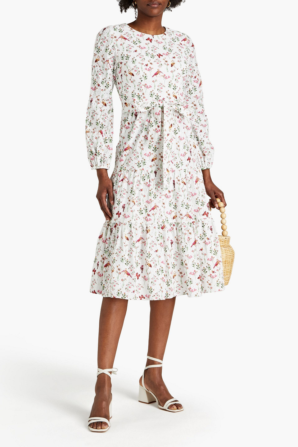 Mikael Aghal Floral-print Broderie Anglaise Cotton Midi Dress In White