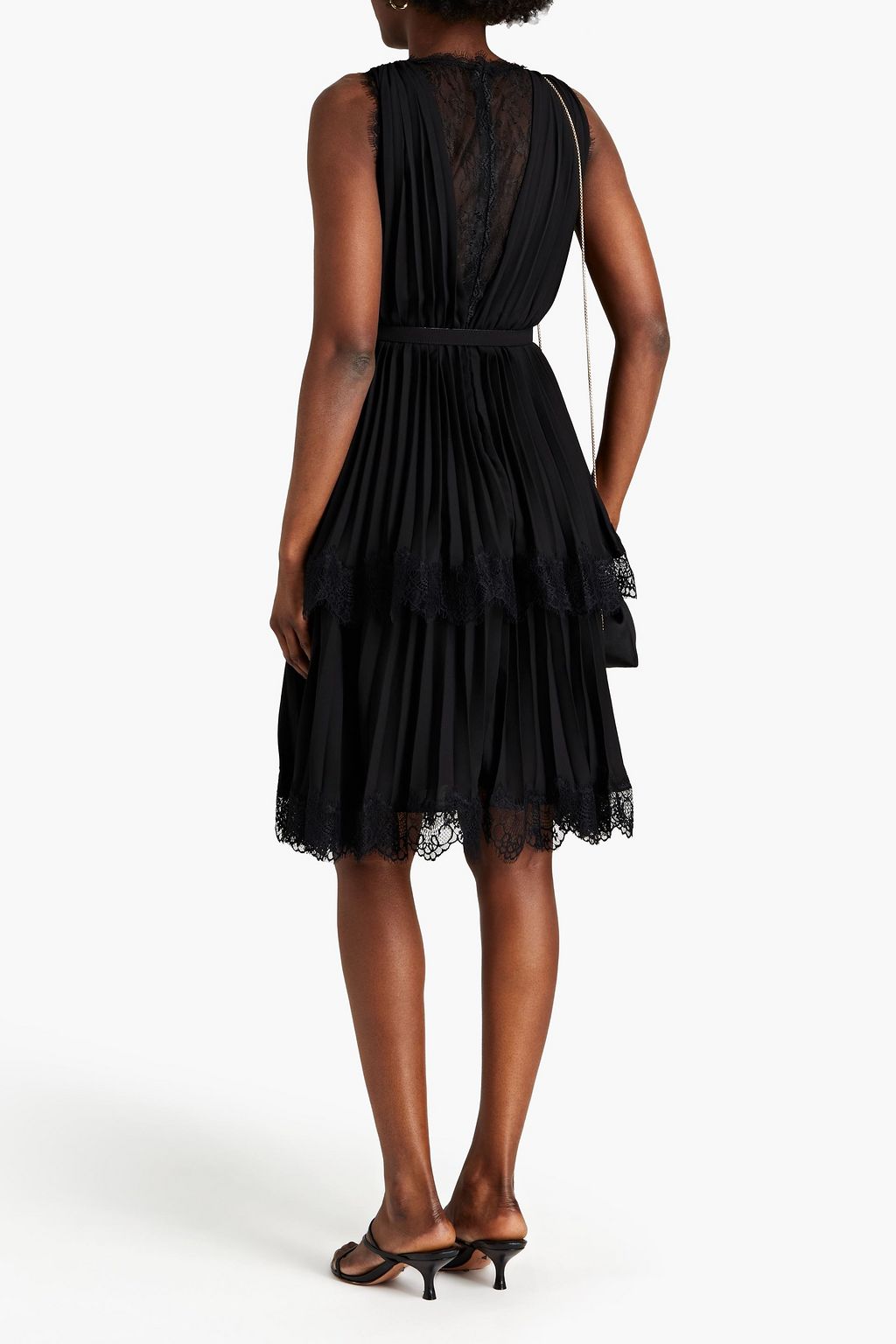 MIKAEL AGHAL Lace-paneled pleated crepe dress