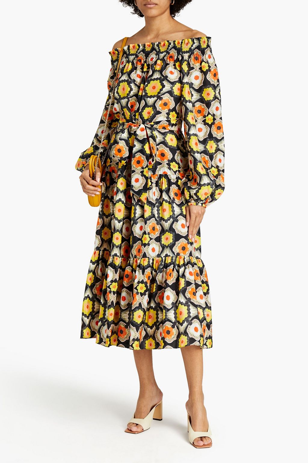TEMPERLEY LONDON Off-the-shoulder printed silk crepe de chine midi dress