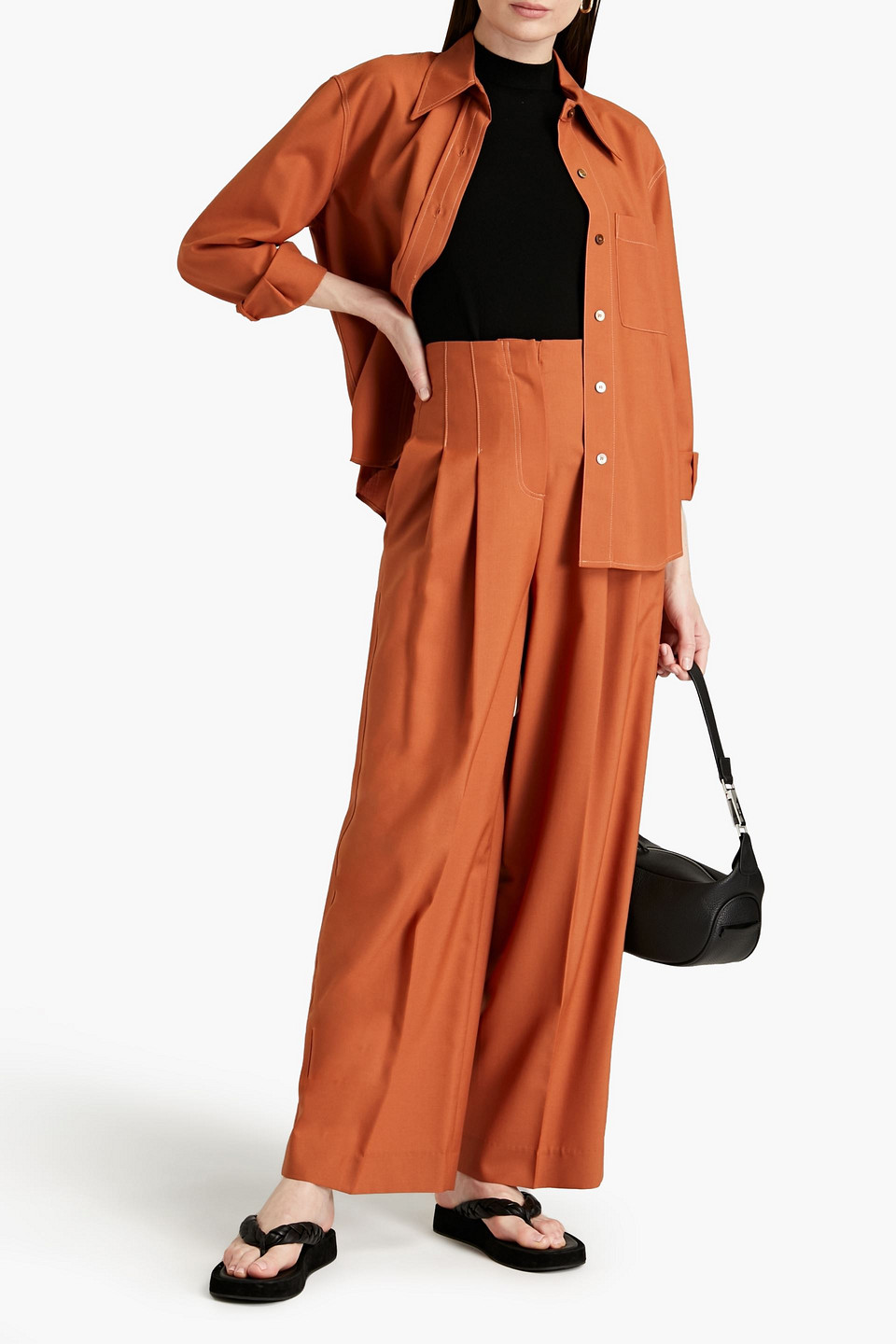 Lvir Pleated Wool-blend Wide-leg Trousers In Brown