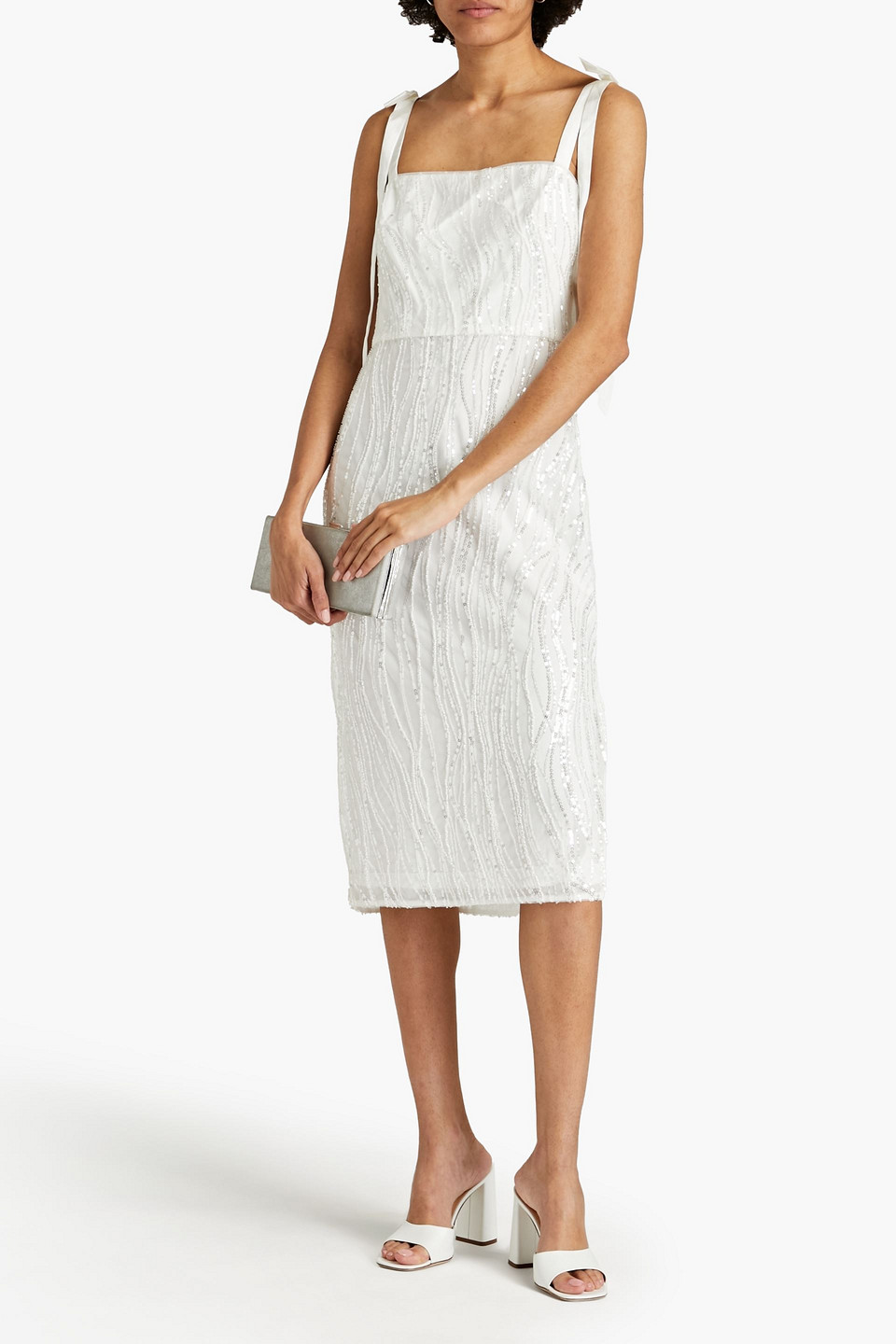 ml Monique Lhuillier Embellished Tulle Midi Dress In White