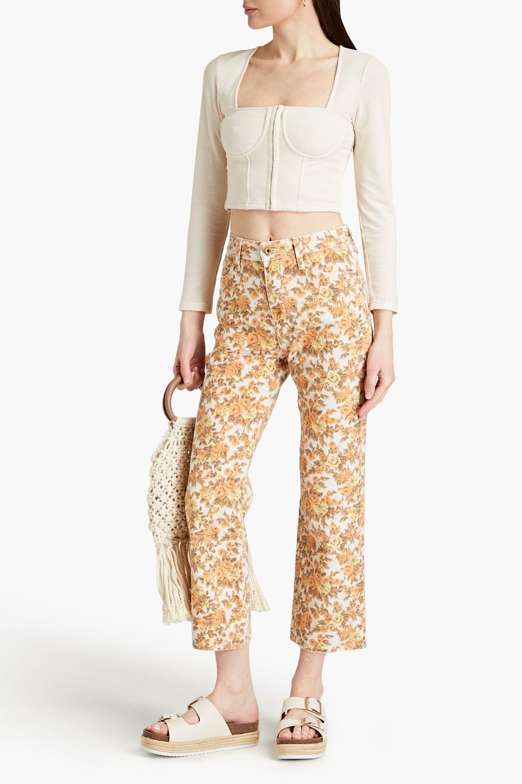 SIMKHAI Shay cropped pointelle-knit cotton-blend top