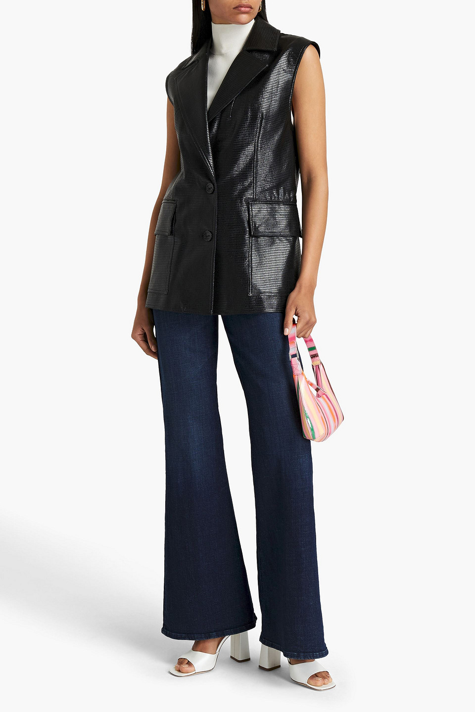 Stand Studio Melba Faux Textured-leather Waistcoat In Black