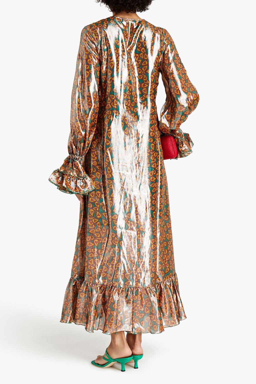 LISOU Martine ruffled printed lamé maxi dress