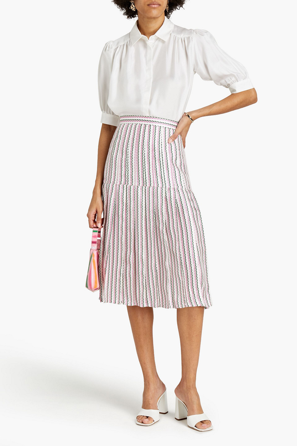 Lisou Pleated Printed Cotton And Silk-blend Twill Skirt