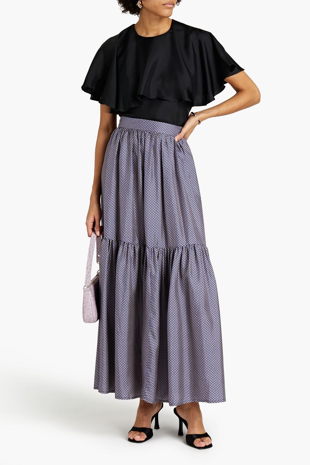 LISOU Sabine printed silk-twill maxi skirt