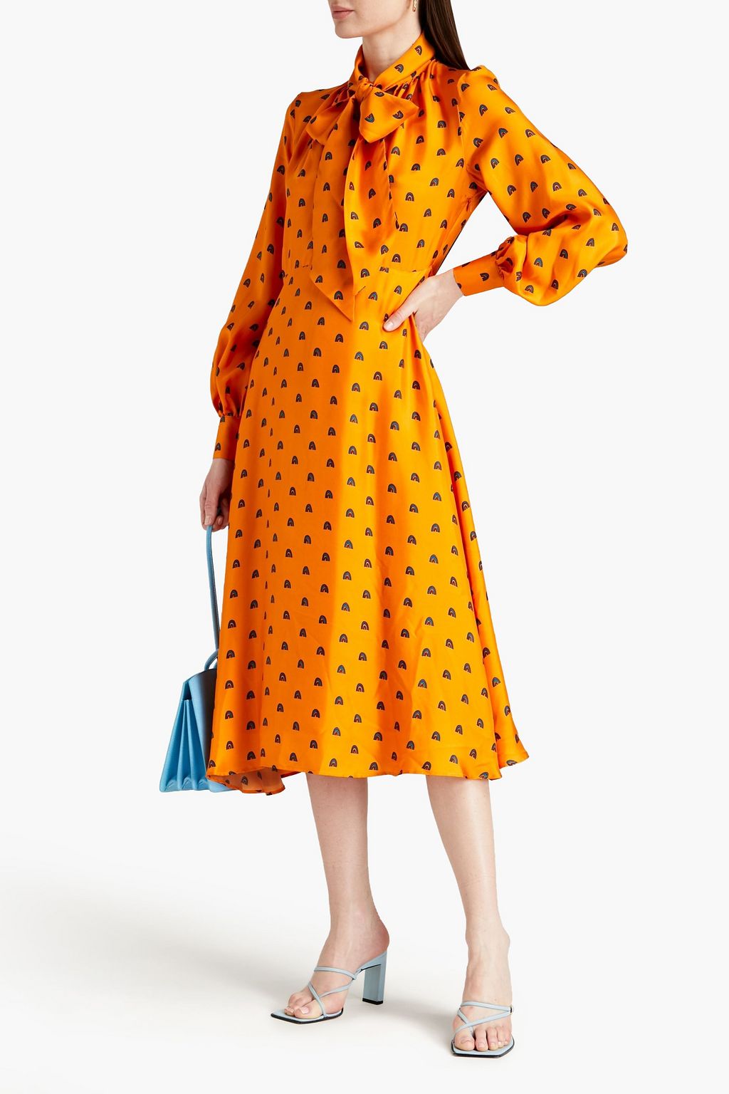 LISOU Penelope pussy-bow floral-print silk-twill midi dress