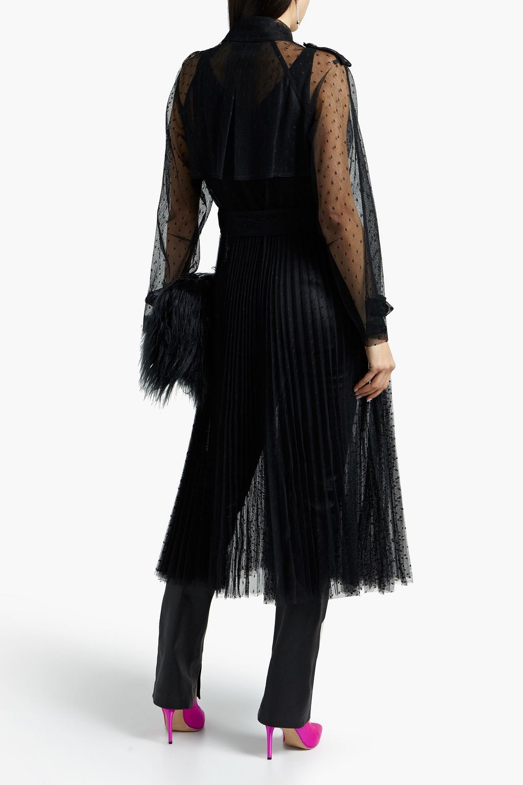 REDVALENTINO Belted pleated point d'esprit trench coat