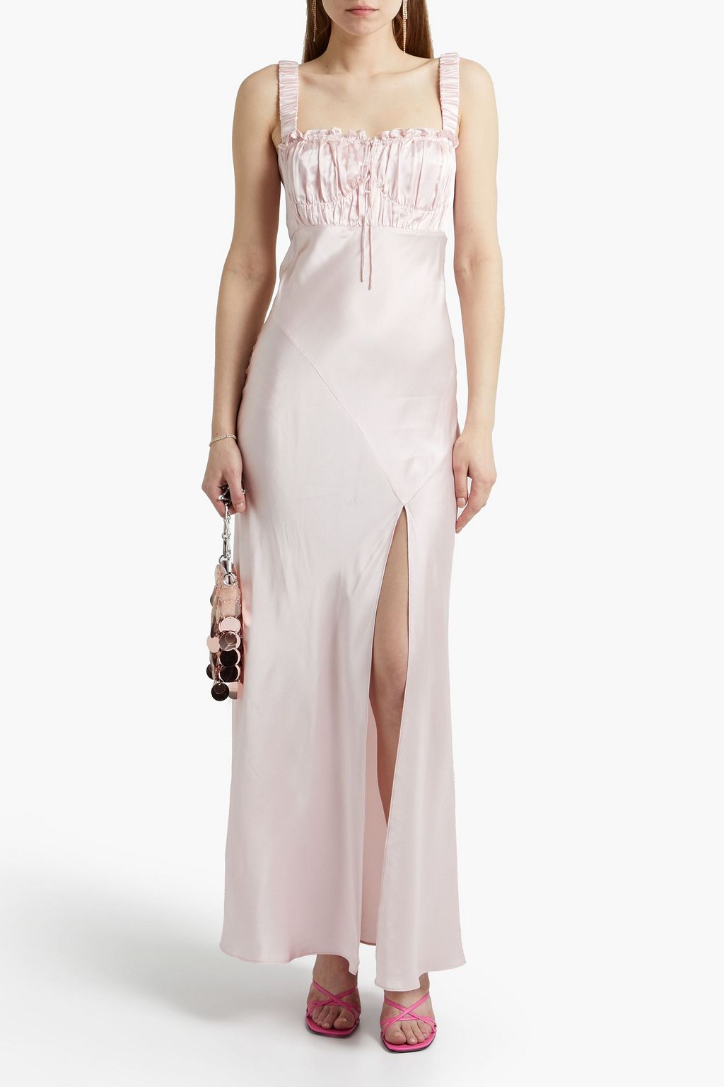 NICHOLAS Gathered silk-satin crepe midi dress