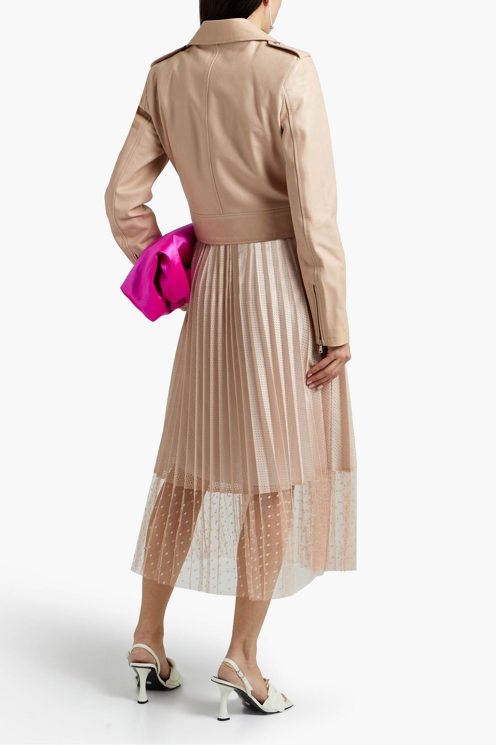 REDVALENTINO Point d'esprit-paneled perforated jersey midi skirt