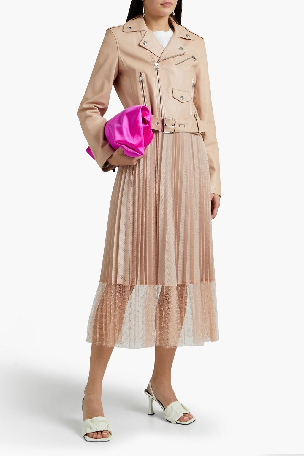 REDVALENTINO Point d'esprit-paneled perforated jersey midi skirt