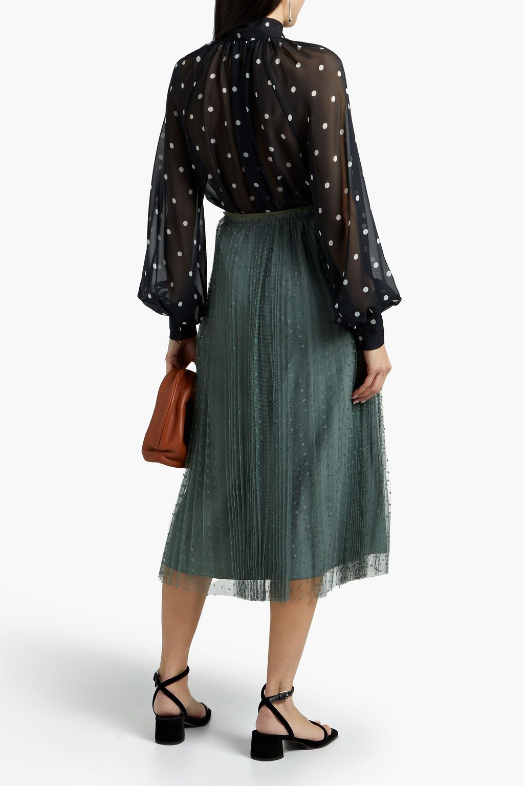 REDVALENTINO تنورة متوسطة الطول من قماش بوان ديسبري مزينة بكسرات
