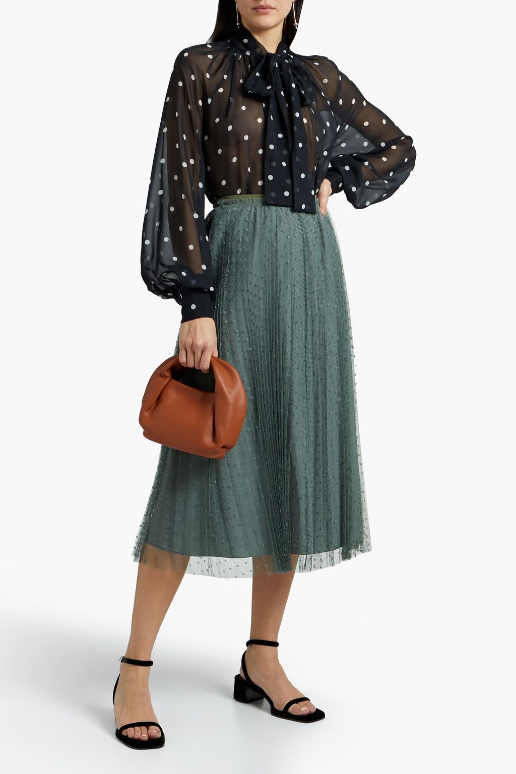 REDVALENTINO تنورة متوسطة الطول من قماش بوان ديسبري مزينة بكسرات
