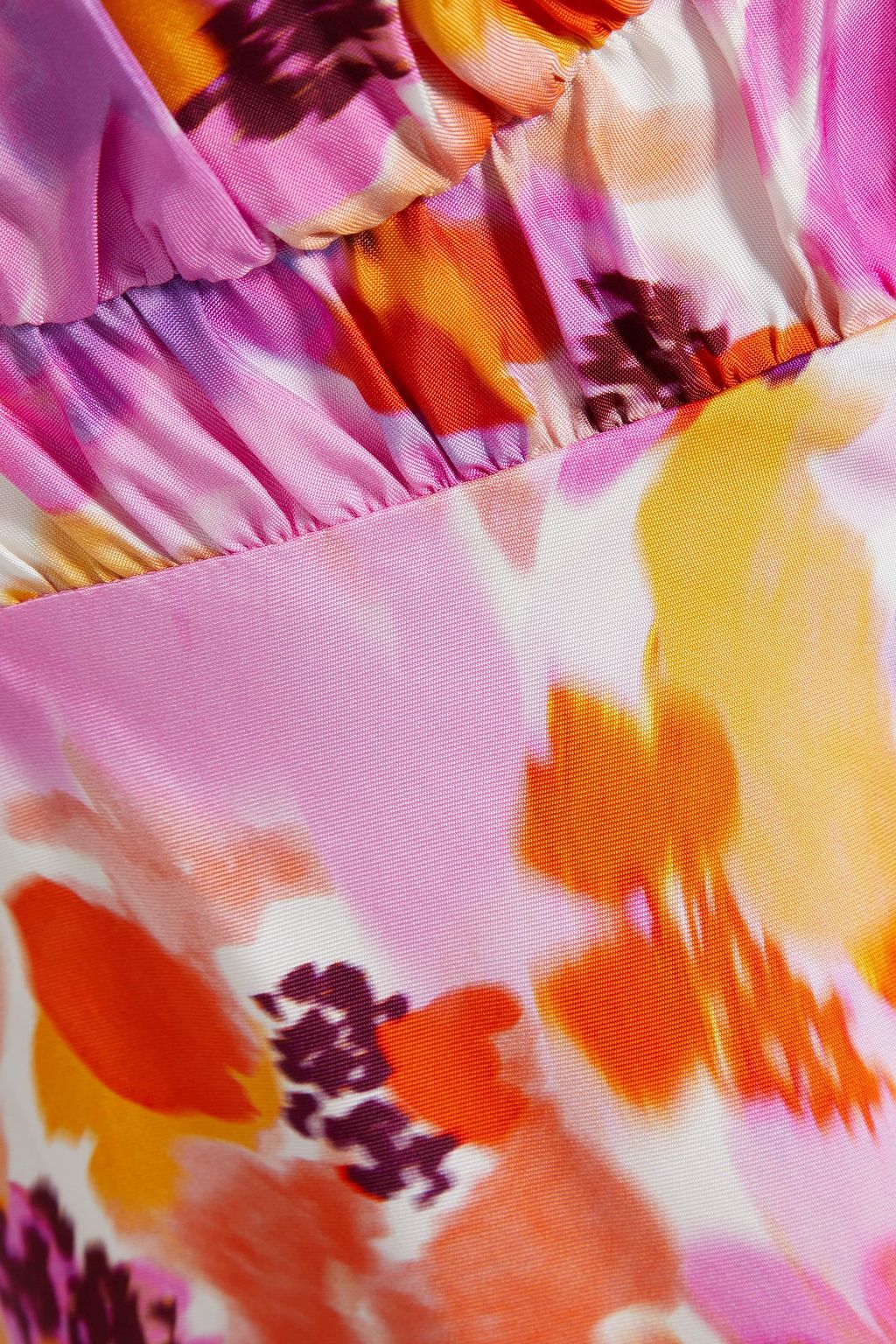 NICHOLAS Gerafftes Minikleid aus glänzendem Twill mit floralem Print