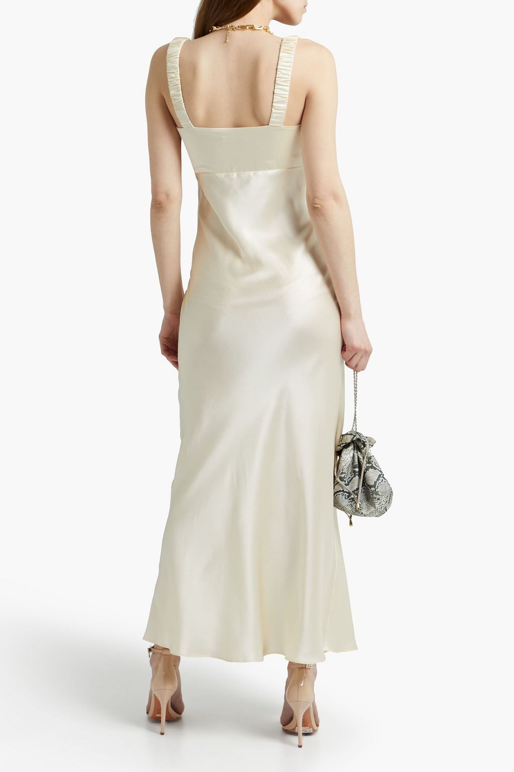 NICHOLAS Gathered silk-satin crepe midi dress