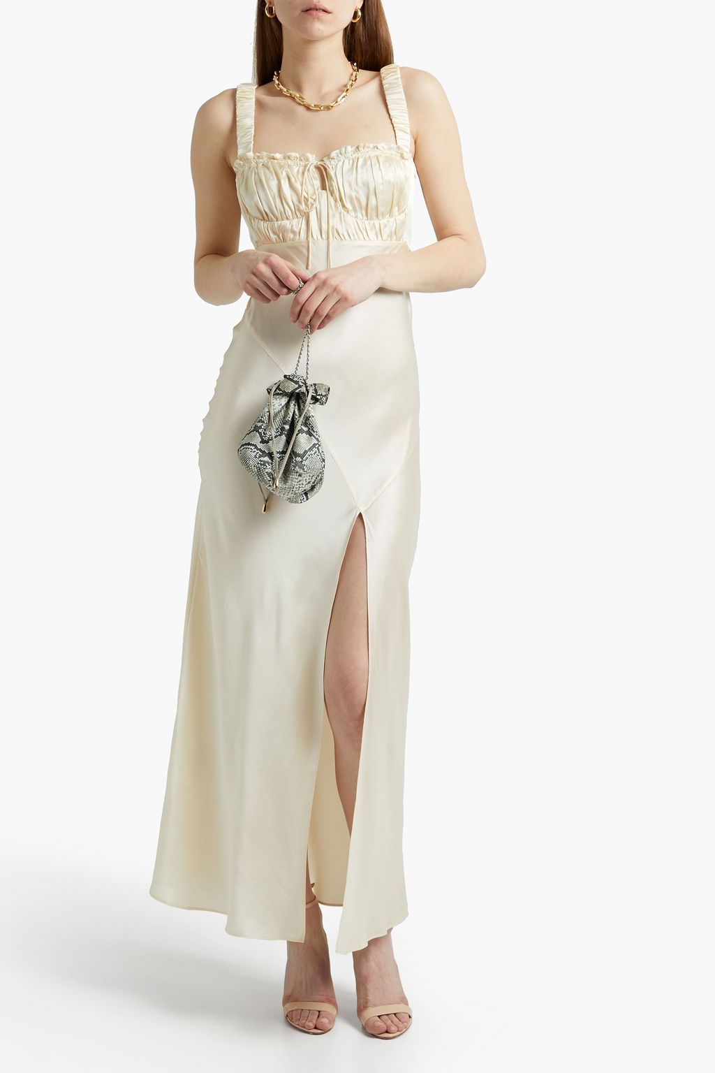 NICHOLAS Gathered silk-satin crepe midi dress