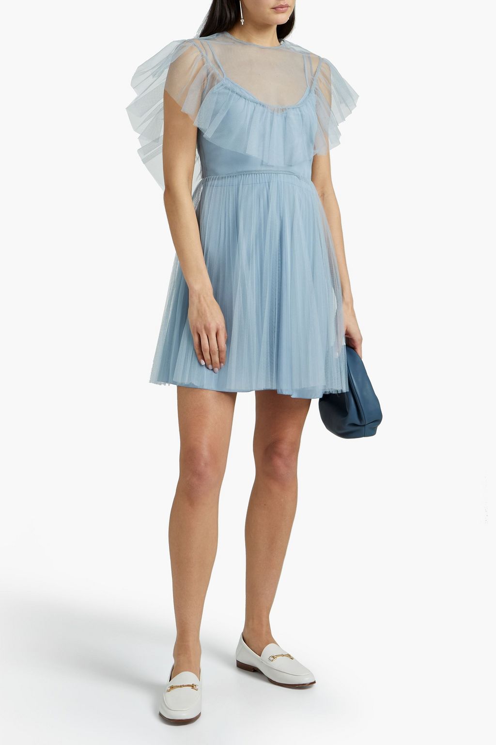 REDVALENTINO فستان قصير من التول مع طيّات مزخرف بالكشكش