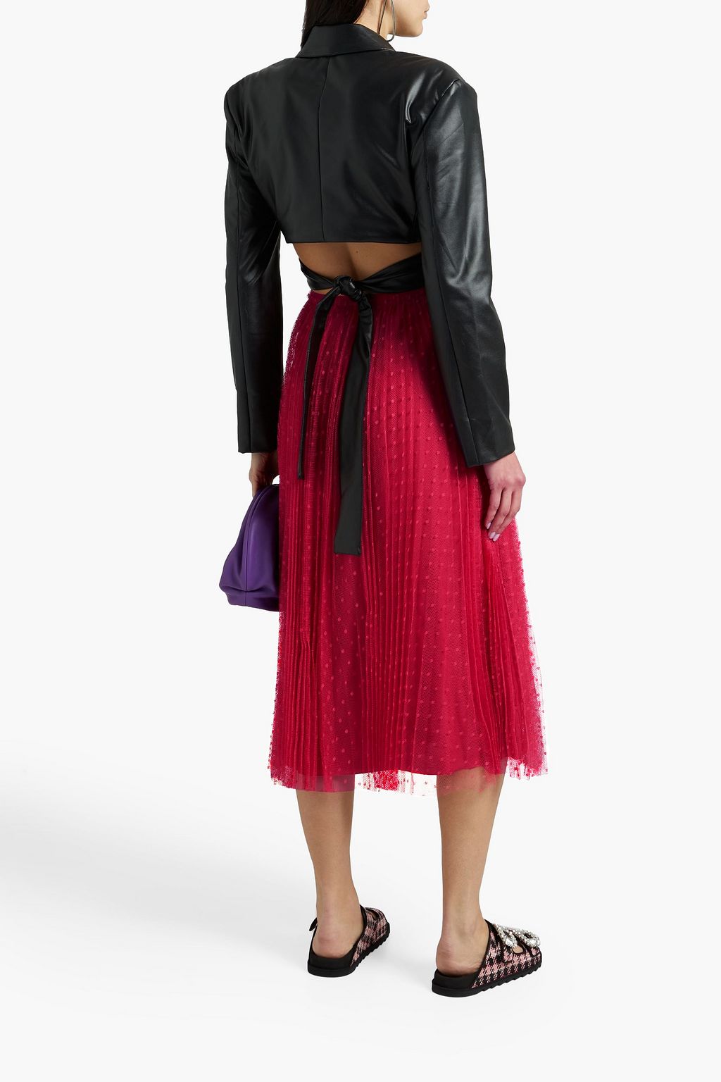 REDVALENTINO Pleated point d'esprit midi skirt