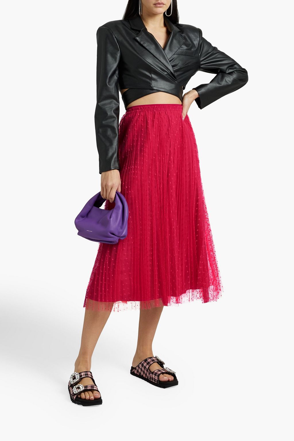 REDVALENTINO Pleated point d'esprit midi skirt