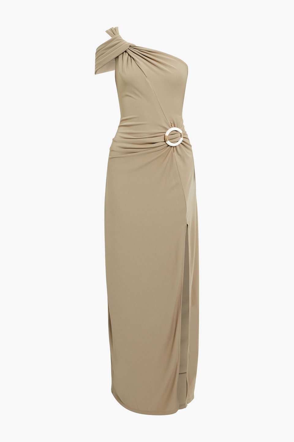 Buckled jersey halterneck gown