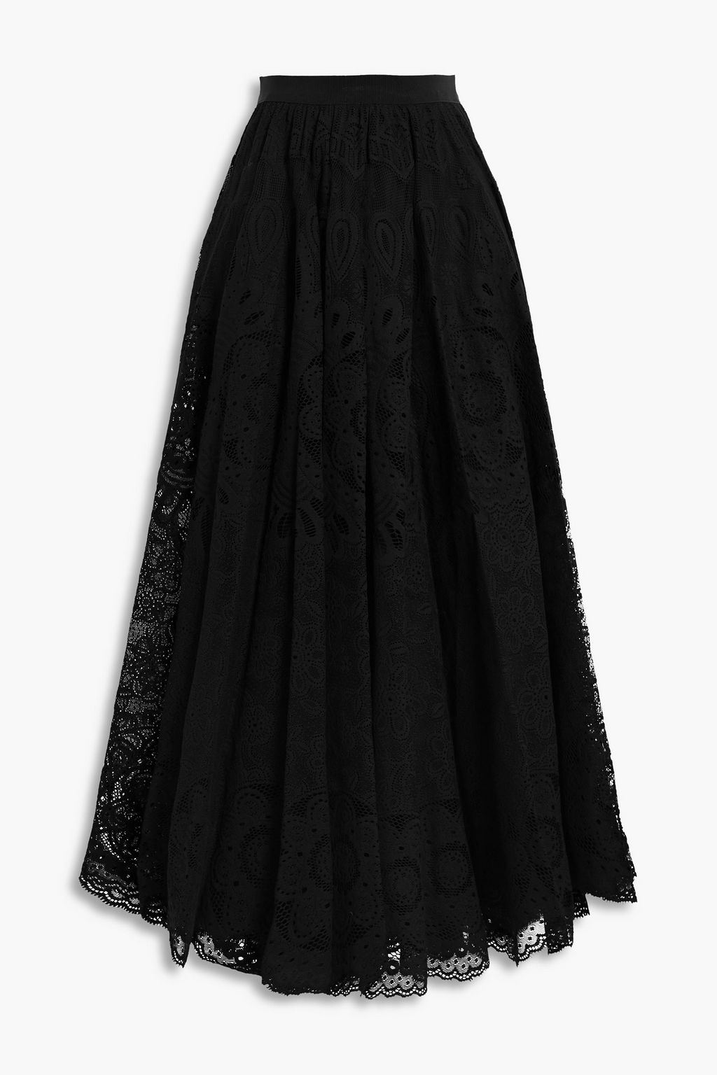 REDVALENTINO Gathered cottonblend Leavers lace midi skirt THE
