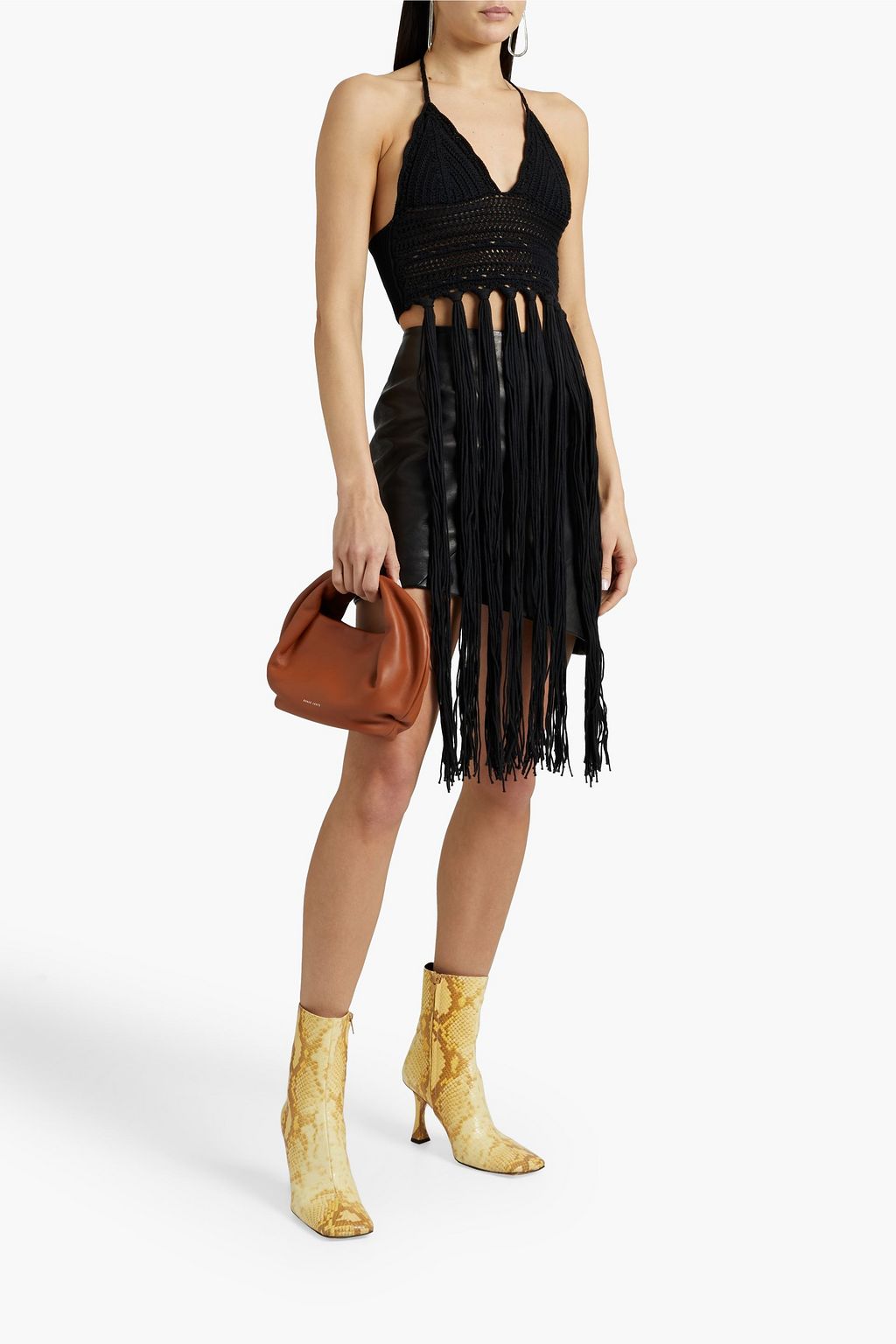 REDVALENTINO Tassel-trimmed crocheted halterneck top