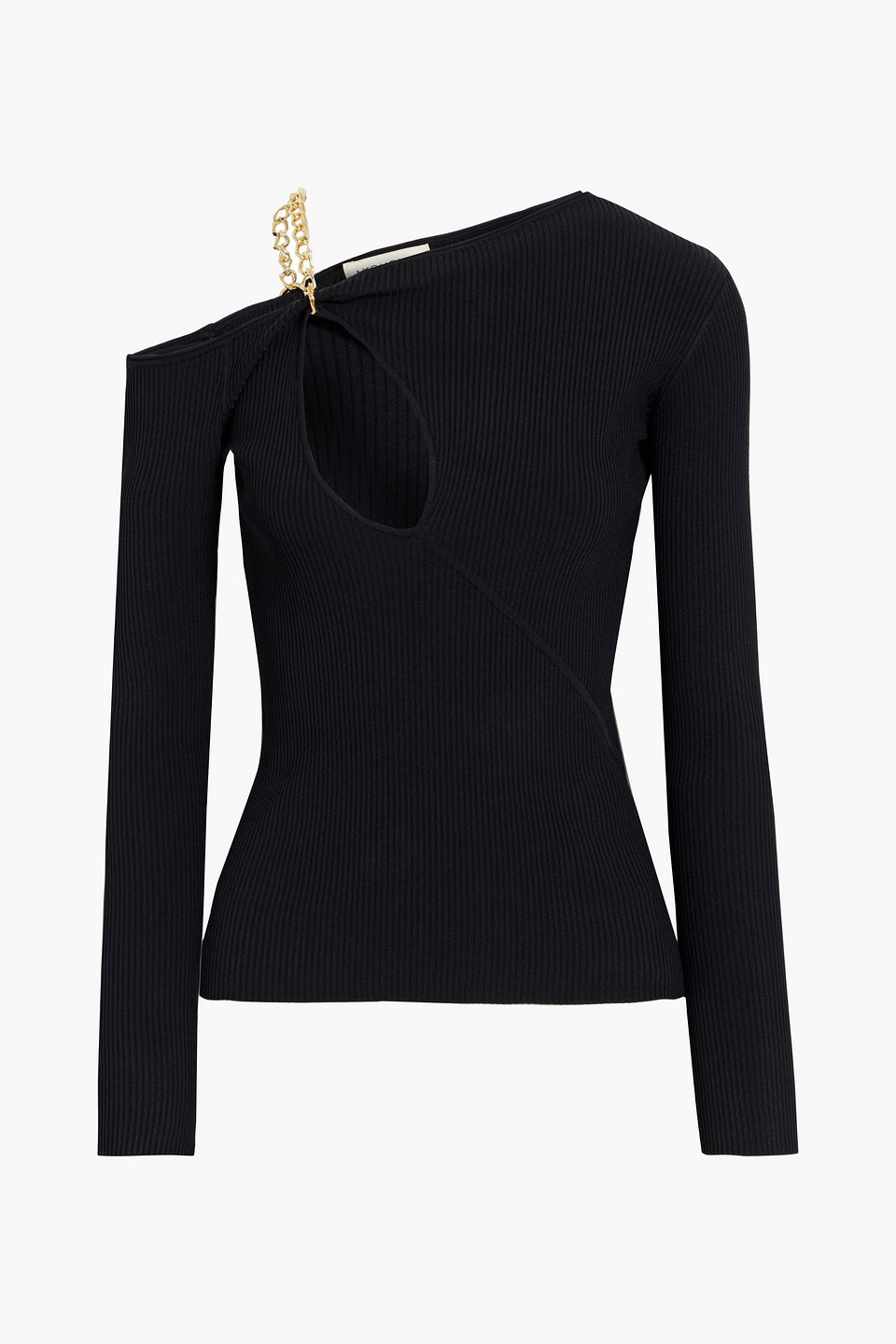nicholas - cutout chain-trimmed ribbed-knit sweater - black - s