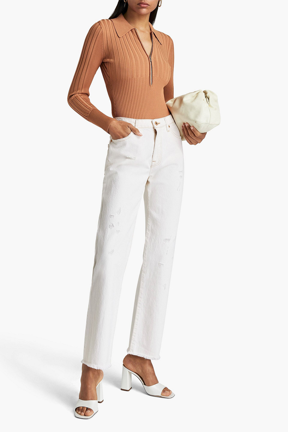 Simkhai River Core High Rise Skinny Jeans In Distressed In Ecru