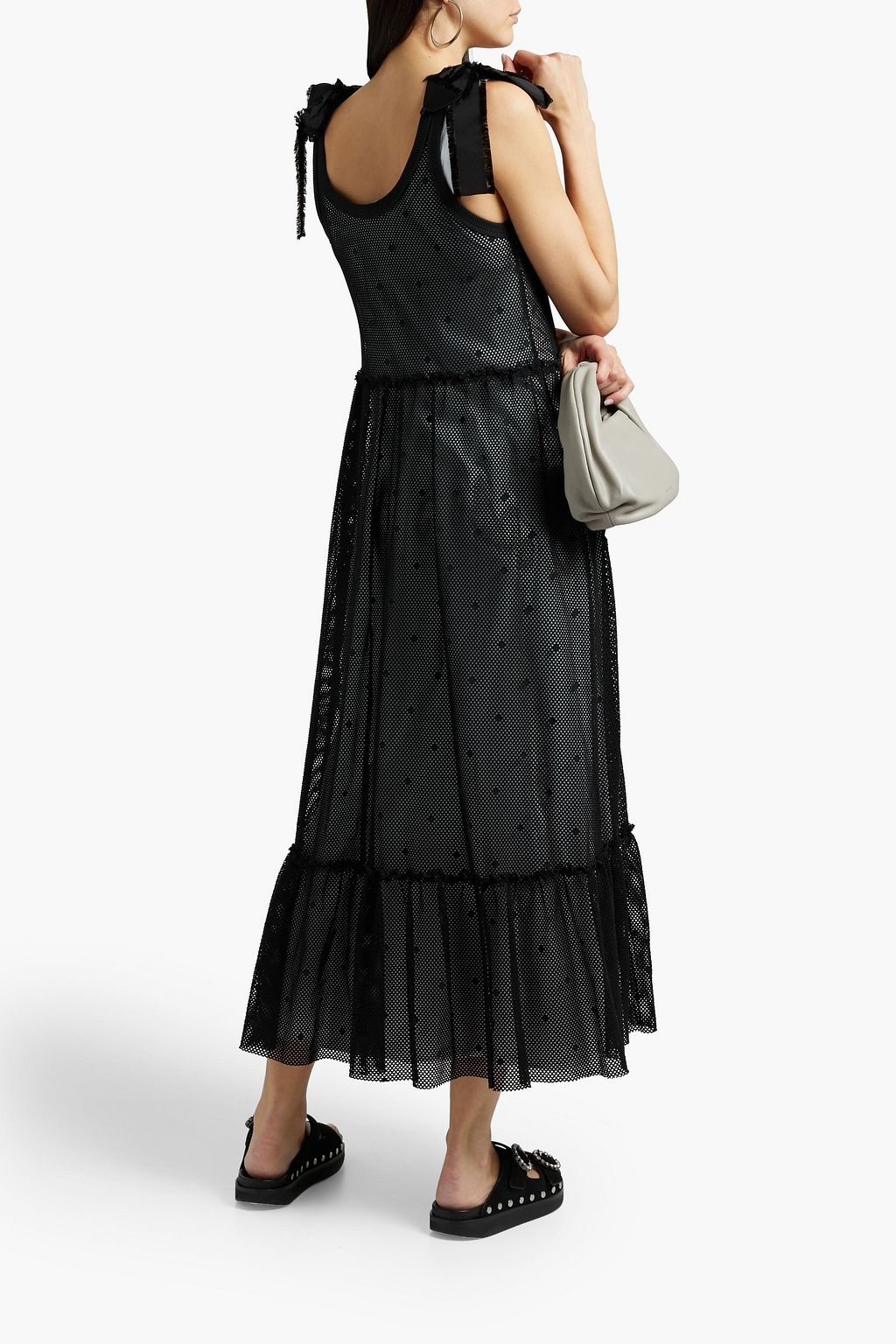 REDVALENTINO ティアード ラッフル付き ドットチュール ミディワンピース