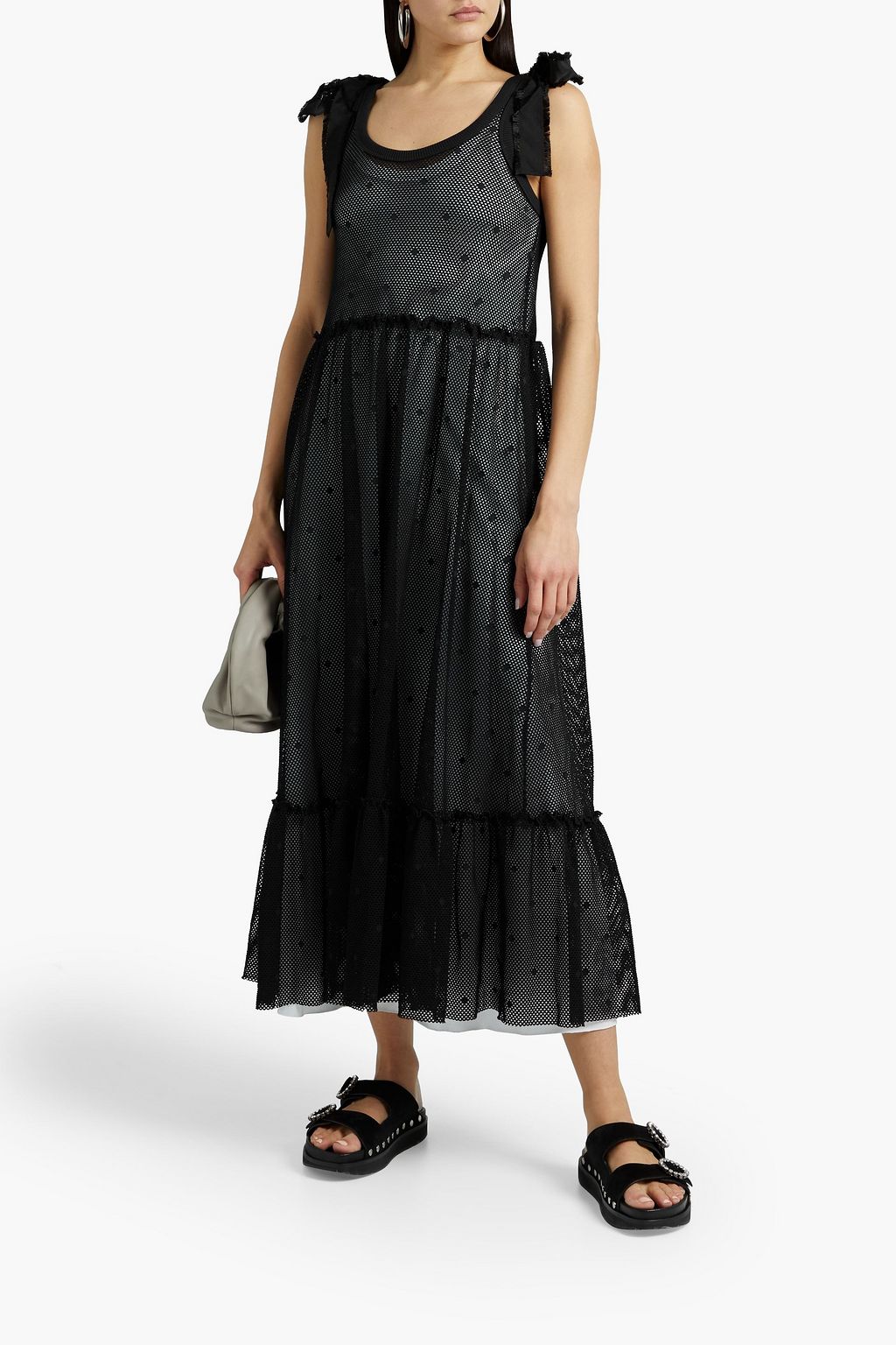 REDVALENTINO ティアード ラッフル付き ドットチュール ミディワンピース