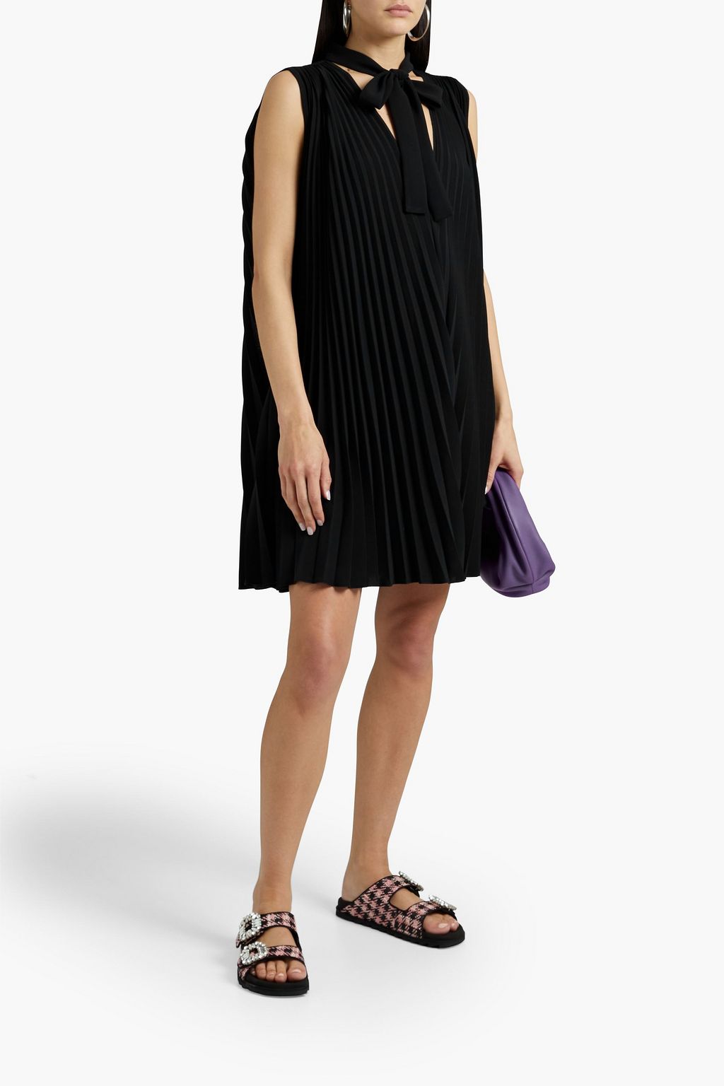 REDVALENTINO Pussy-bow pleated crepe mini dress