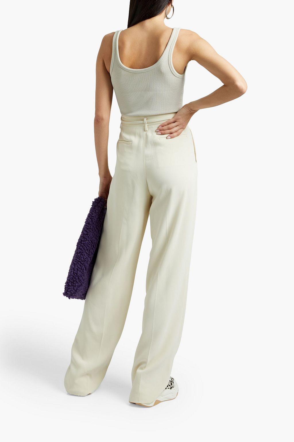 REDVALENTINO Belted pleated stretch-crepe wide-leg pants
