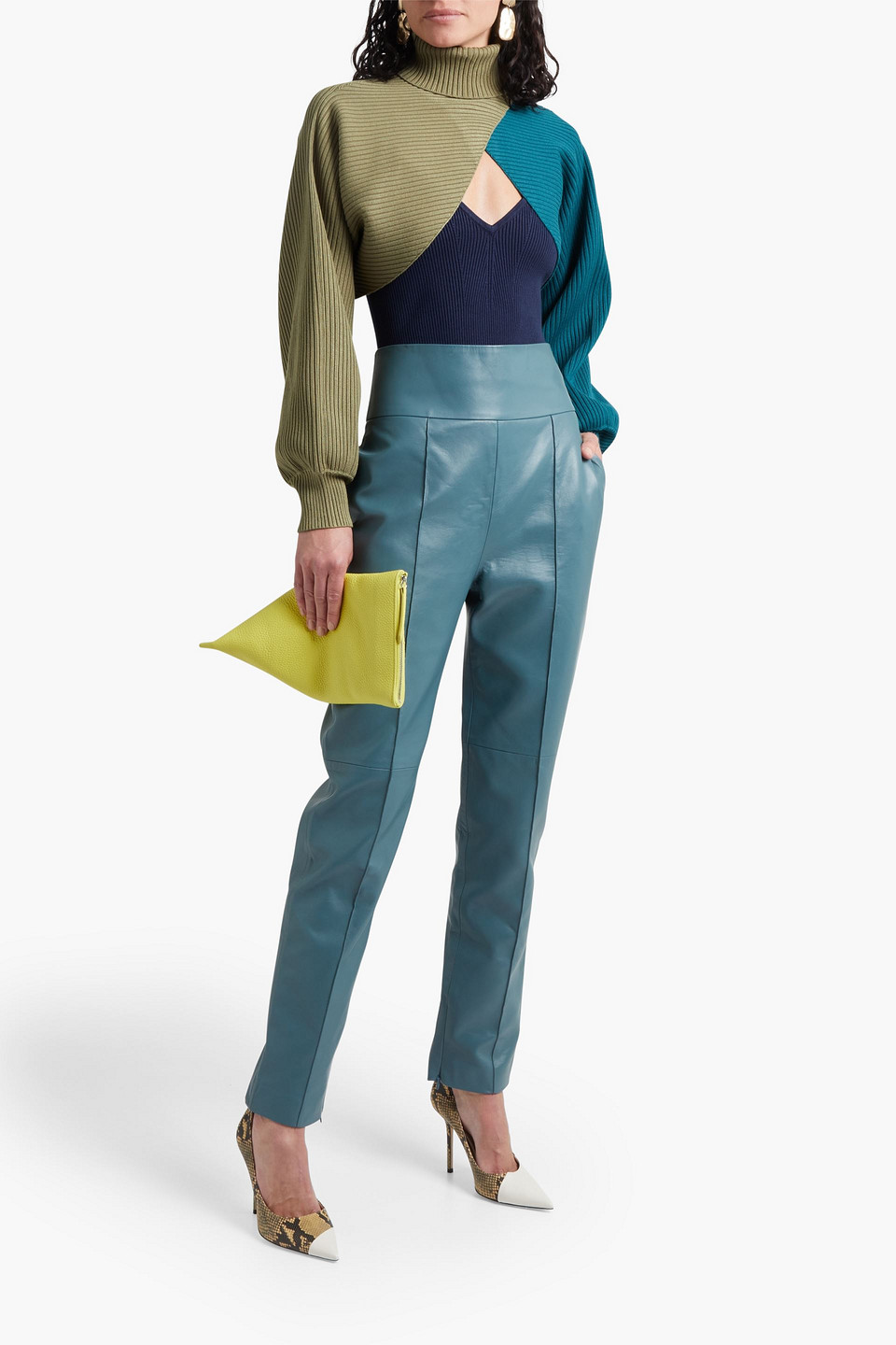 Ronny Kobo Rennia Colorblock Ribbedknit Camisole And Shrug Set In