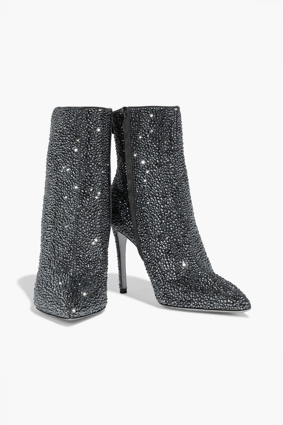 René Caovilla Jet Crystal-embellished Suede Ankle Boots In Dark Gray