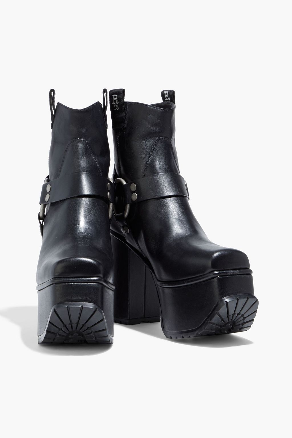 Black Ring-embellished leather platform 