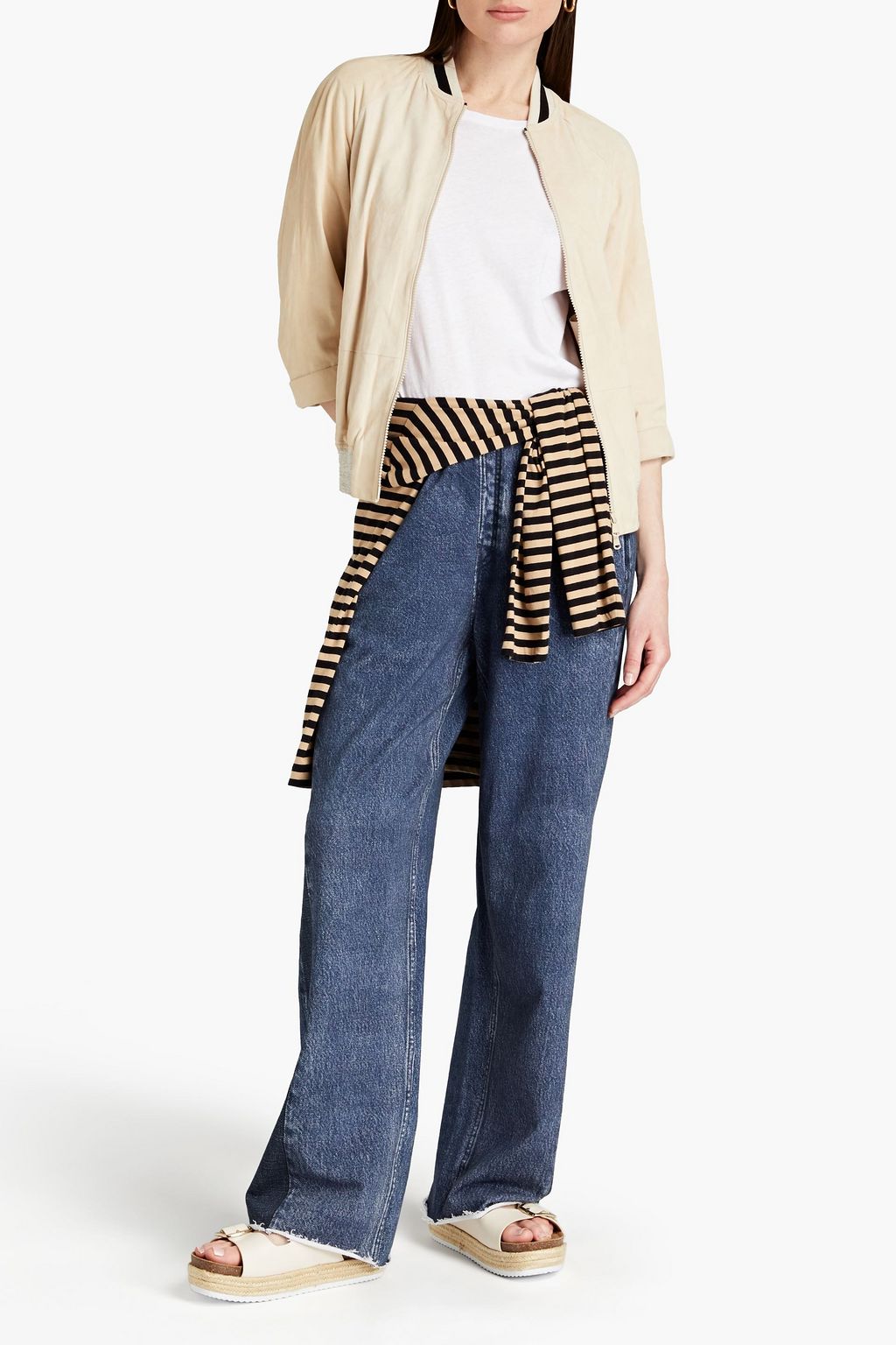 BRUNELLO CUCINELLI Metallic-trimmed suede bomber jacket
