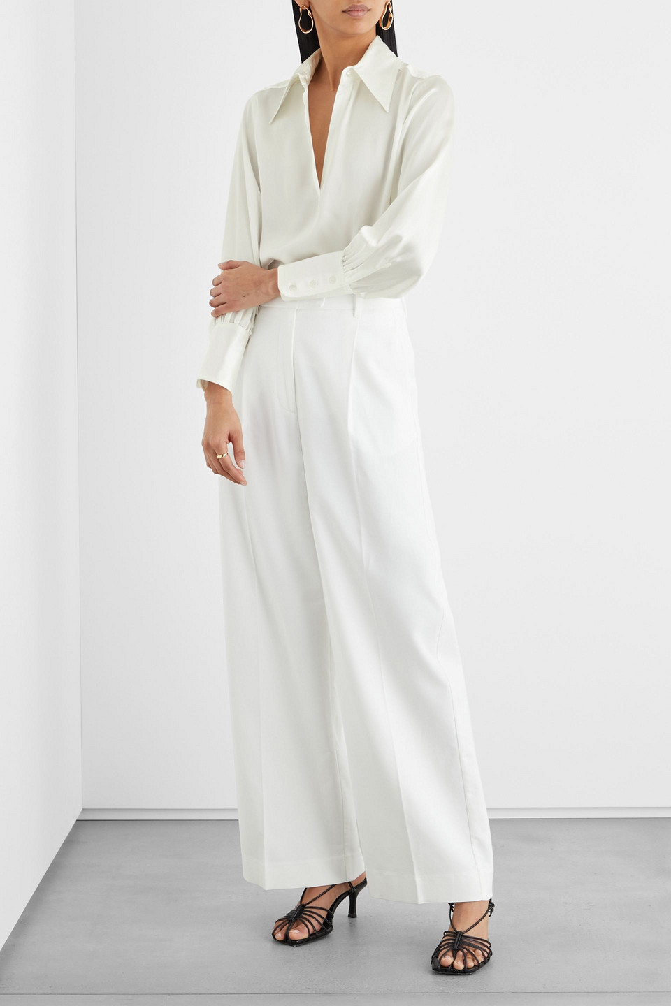 Iris & Ink Yvette Organic Silk-satin Top In Off-white