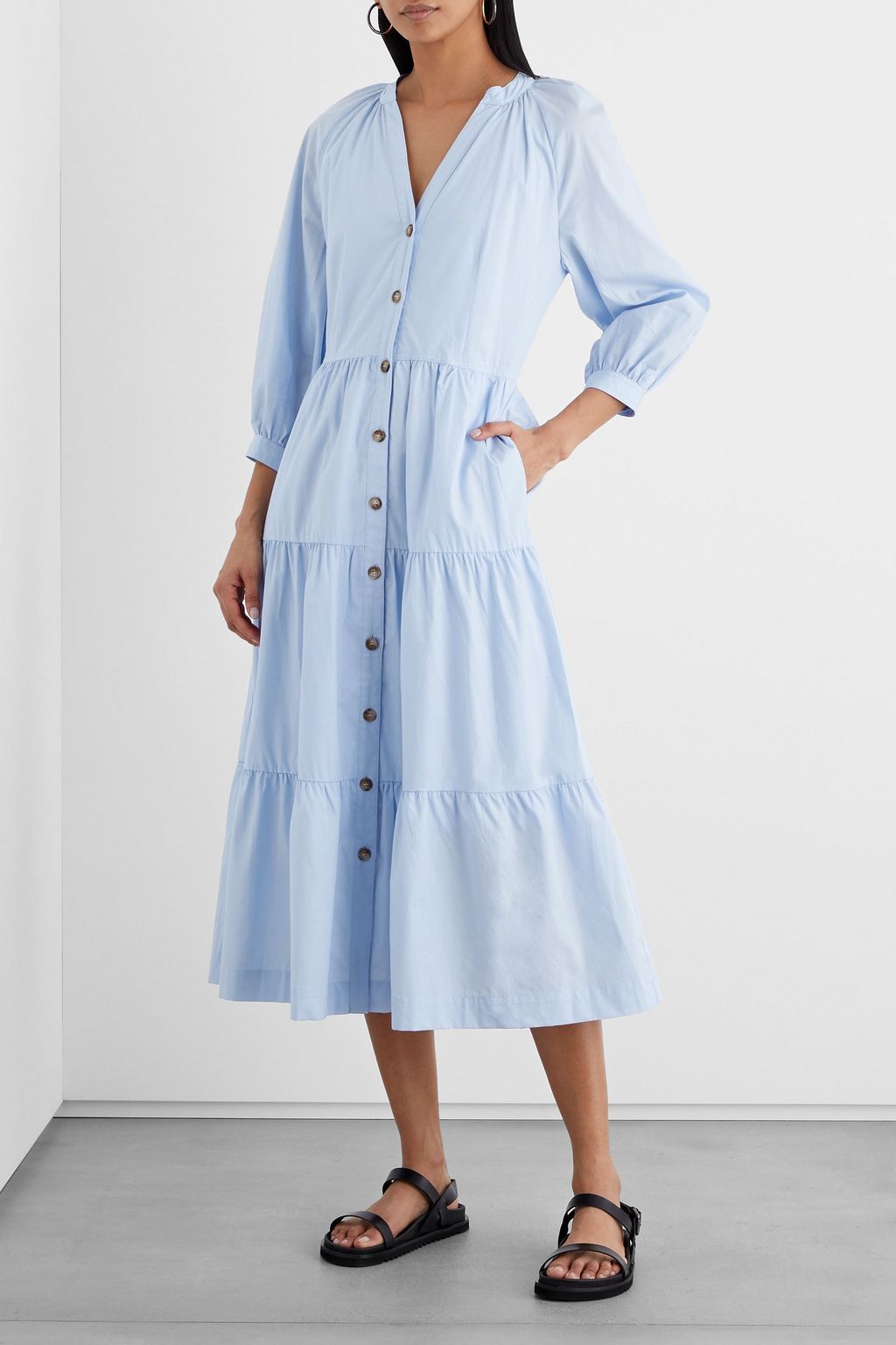 IRIS & INK Carla gathered organic cotton-poplin midi dress