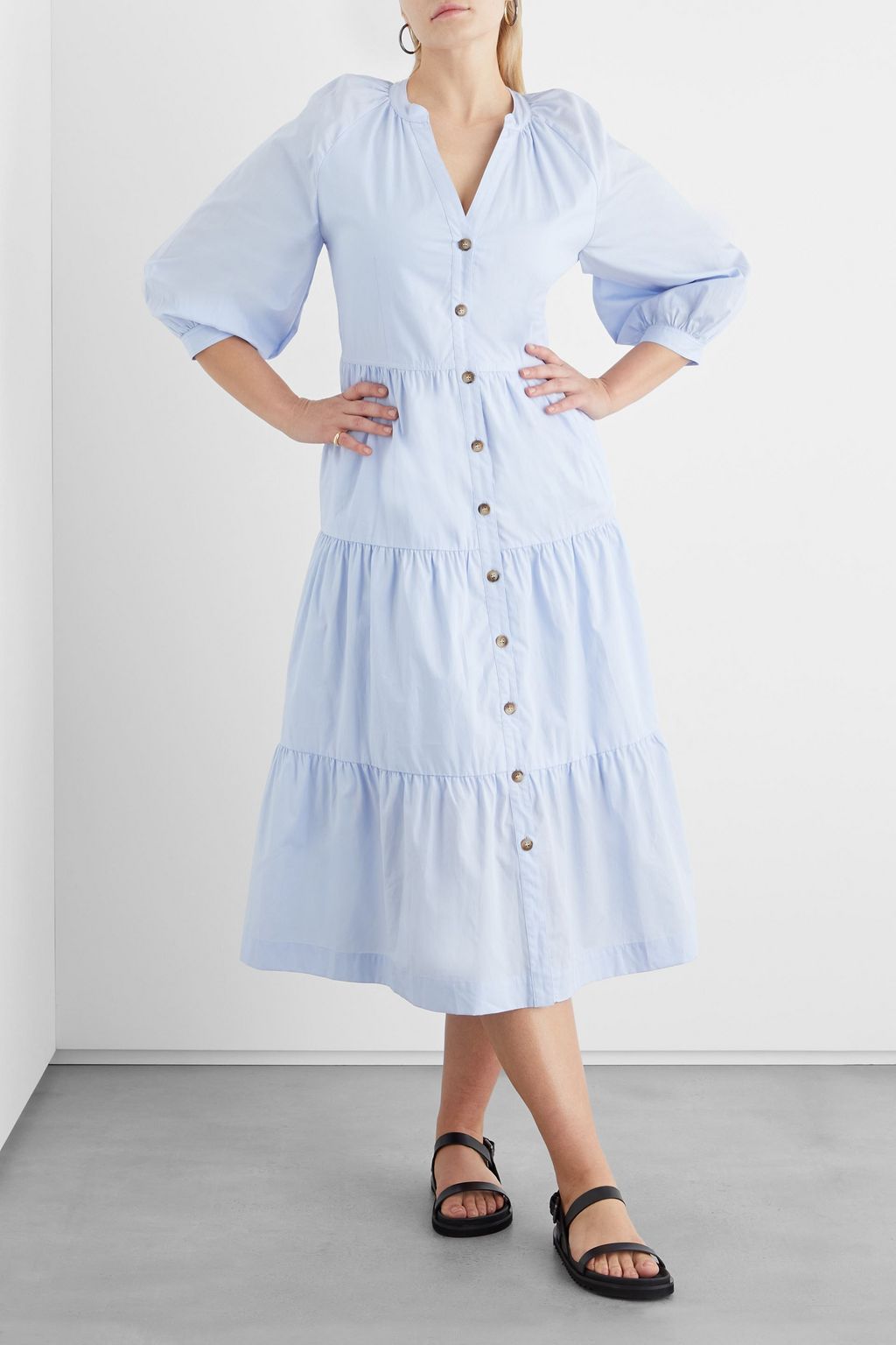 IRIS & INK Carla gathered organic cotton-poplin midi dress