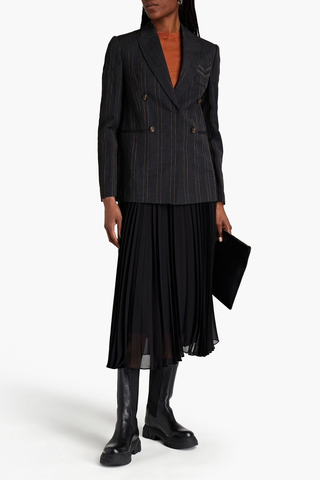 BRUNELLO CUCINELLI Blazer aus einer Wollmischung Metallic-Nadelstreifen und Zierperlen
