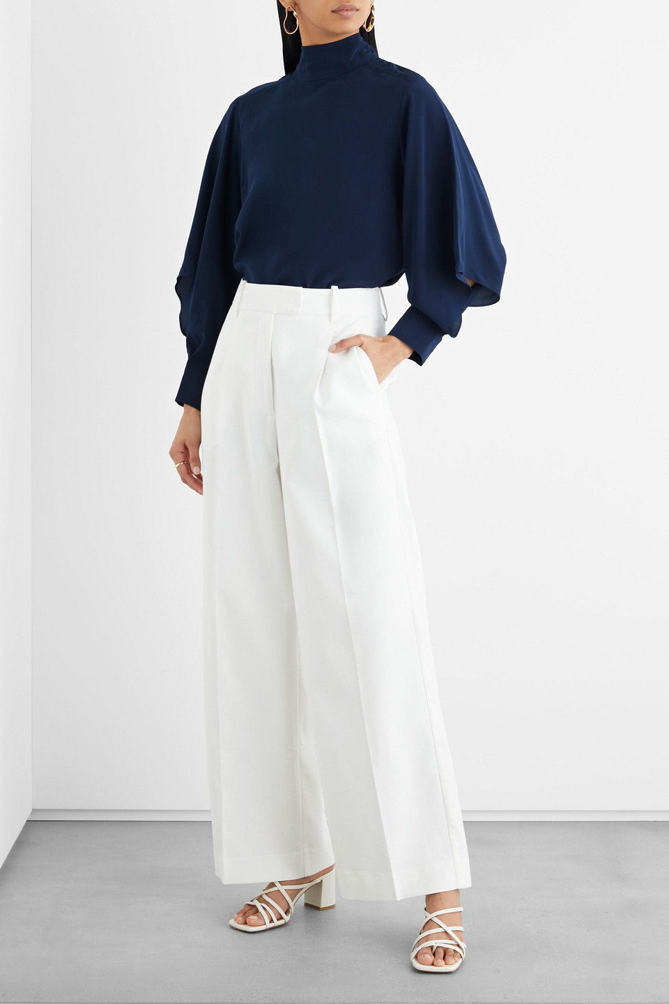 Iris & Ink Vivienne Organic Silk-crepe Blouse In Navy