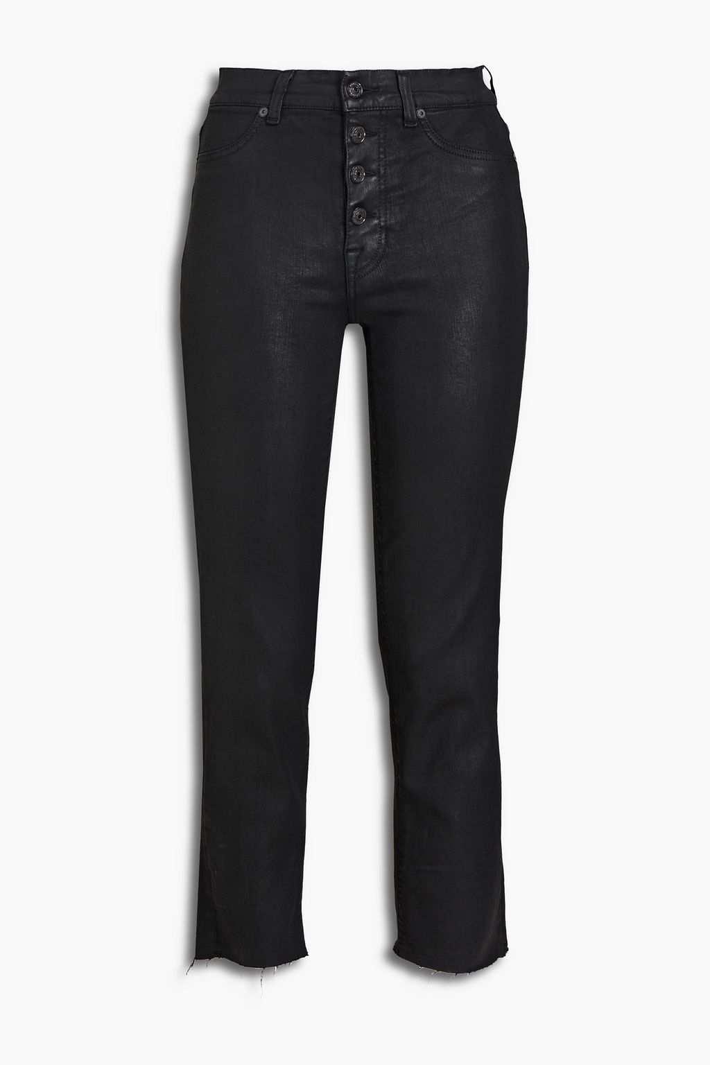 Black Cropped coated mid-rise straight 