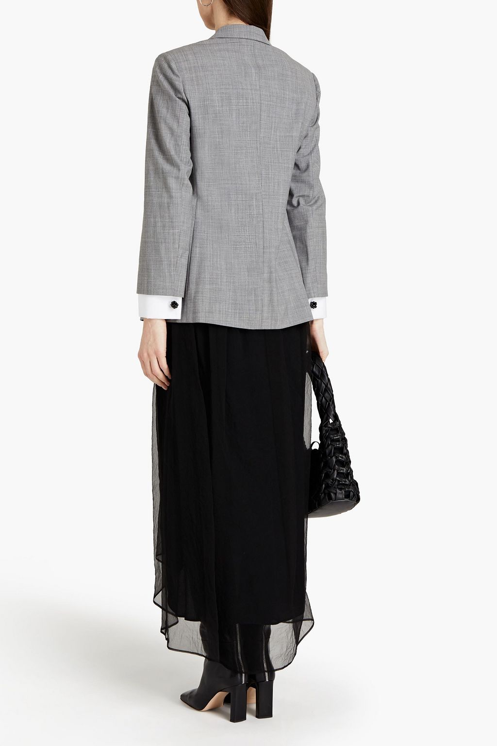 BRUNELLO CUCINELLI Bead-embellished mélange wool-blend blazer
