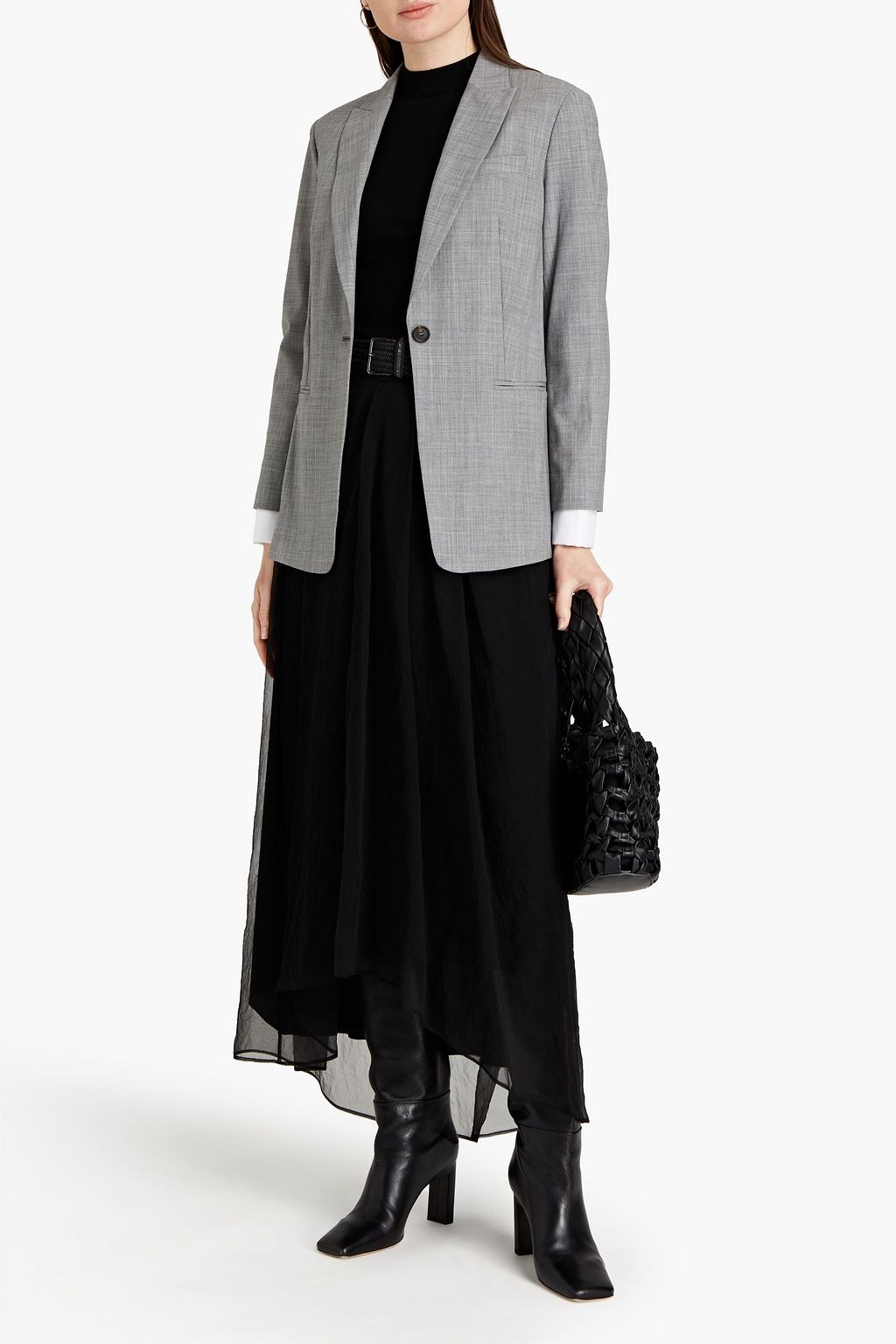 BRUNELLO CUCINELLI Bead-embellished mélange wool-blend blazer